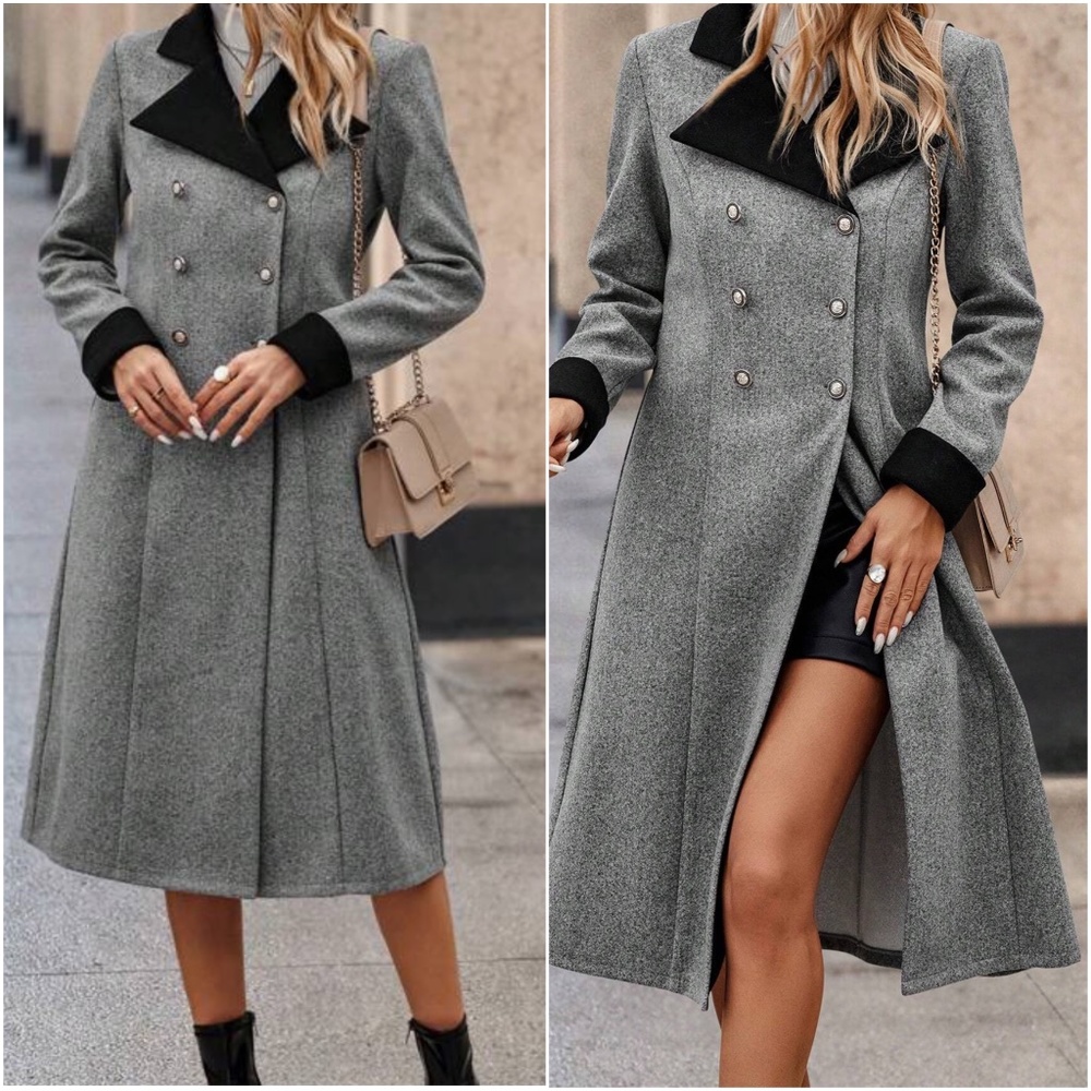 Classic Two Tone Button Color Block jacket Coat - Picture 3 of 3